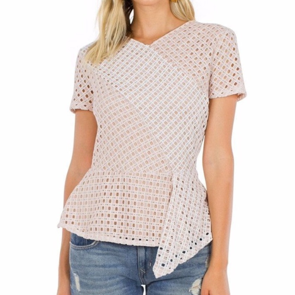 BCBGMAXAZRIA kaleigh lace-blocked peplum top